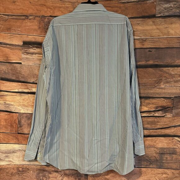 Thomas Dean XXL Blue Striped Flip Cuff Long Sleeve Cotton Button Up Preppy Shirt - Picture 4 of 7